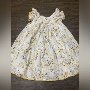 Shabby Chic 2T Yellow Gray Floral Lined Easter Dress Prairie Pollyanna Spring